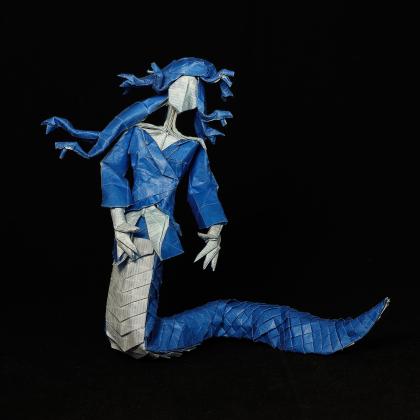 Medusa folded from a single square sheet of paper, natural color changes