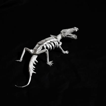 Sarcosuchuus skeleton folded from a single square sheet of paper