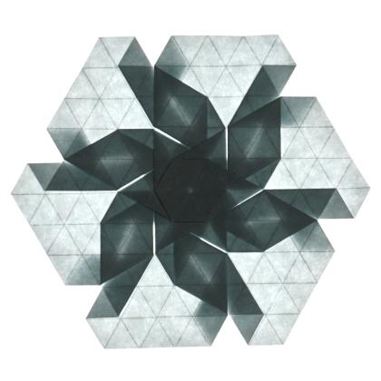 Madonna Yoder's (Gathering Folds) original tessellation on a 16 fold grid. 