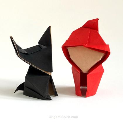 Origami Little Red Riding Hood and Wolf